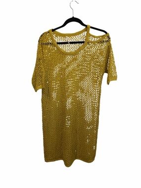 Open Knit Short Sleeve cover up in Mustard Yellow| Size L